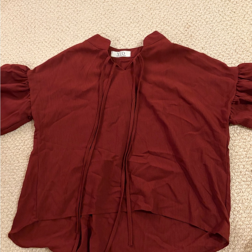 Women's Rust Red Tie-Neck Blouse